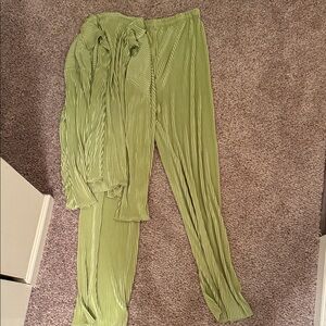 Green Pleated Two-Piece Set